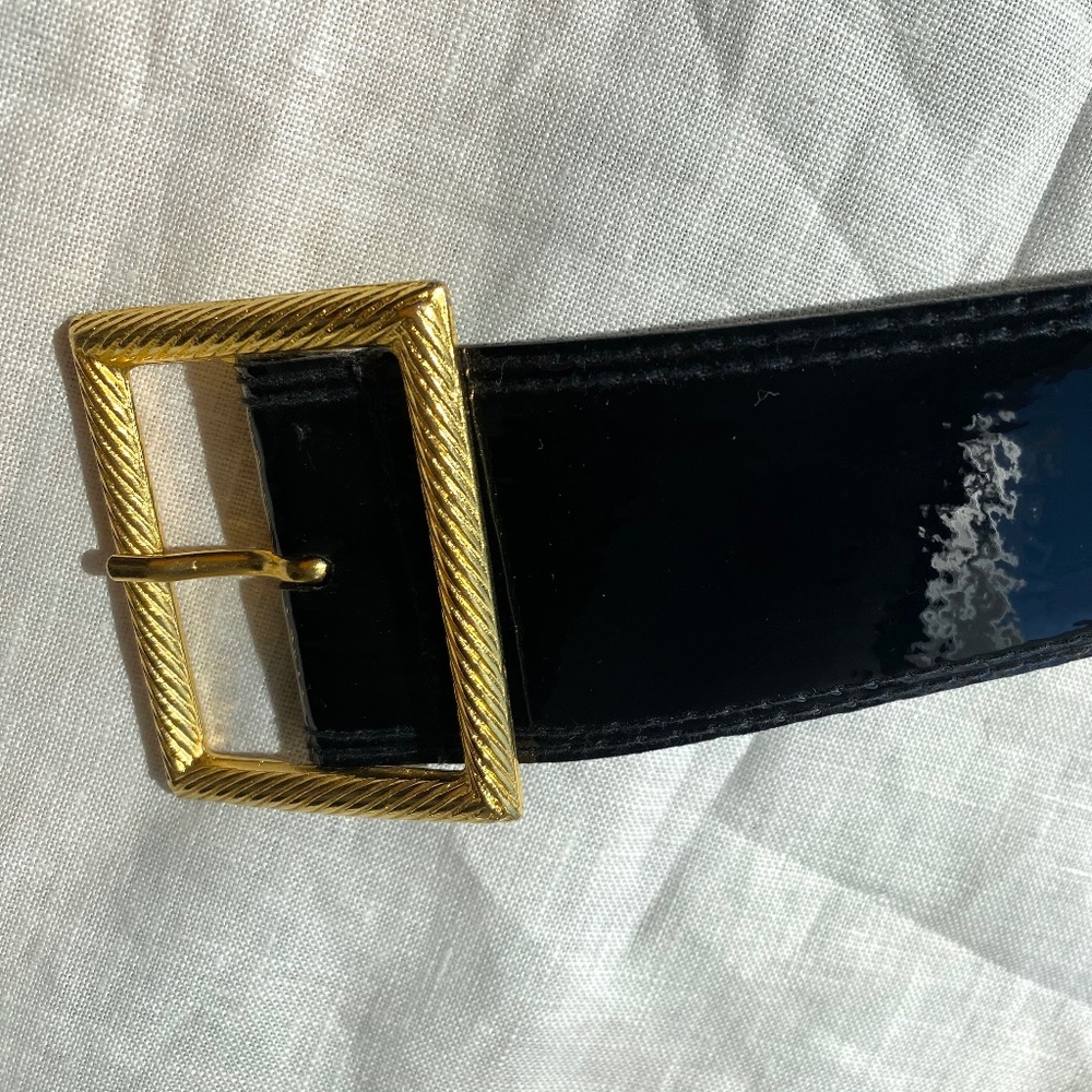 Black Polished Shiny Belt Square Buckle Sm